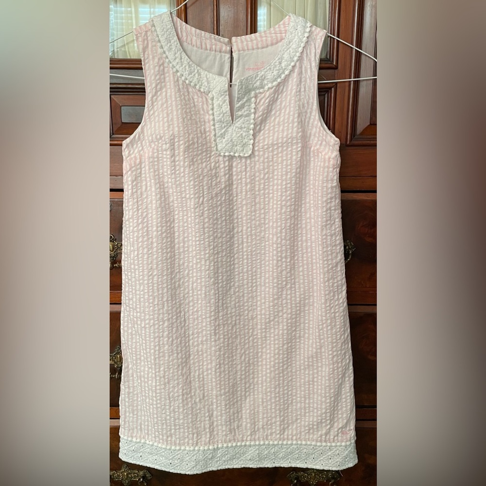 Girls Vineyard Vines Pink & White Seersucker Dress  Sz 10
